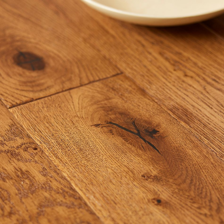 Artisan Flooring Hand Scraped/Distressed/Cognac Stained/Lacquered Traditional 18/4 French Oak